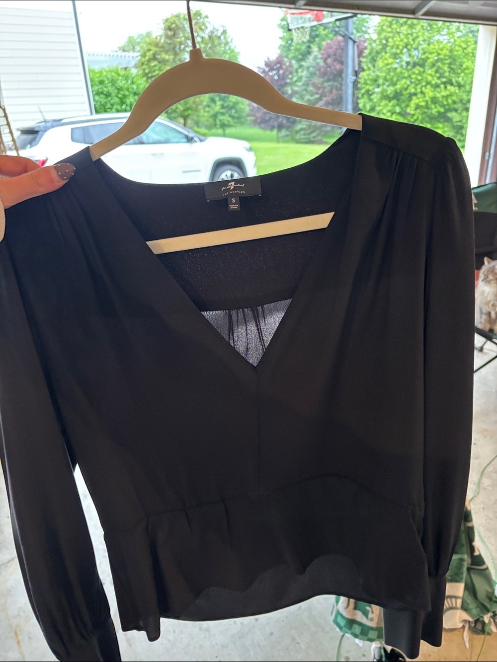 7 For All Mankind Black V-Neck Long Sleeve Sweater